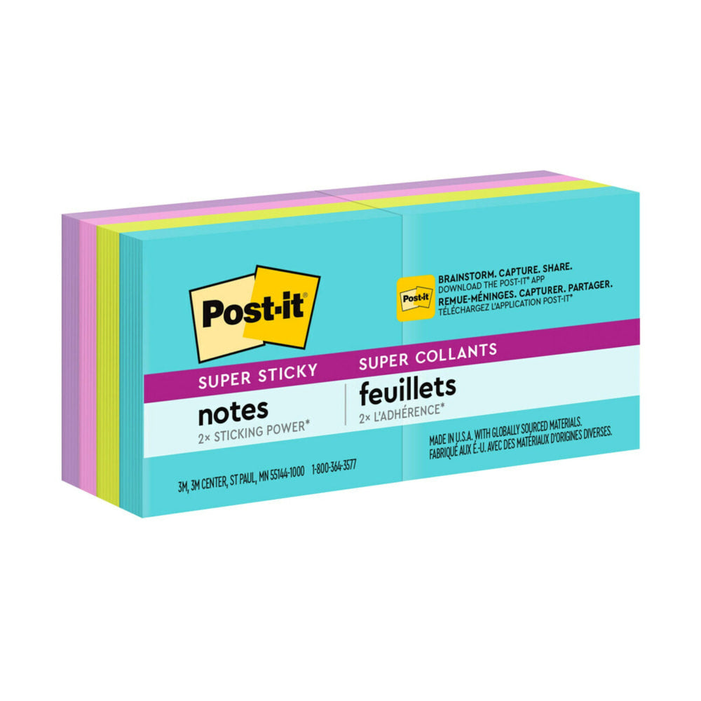 Post-it Super Sticky Notes, 1 7/8 in x 1 7/8 in, 8 Pads, 90 Sheets/Pad, 2x the Sticking Power, Supernova Neons Collection