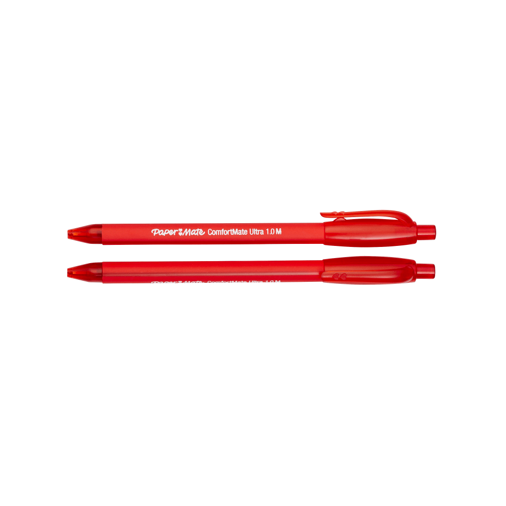 Paper Mate Comfortmate Ultra Retractable Ballpoint Pens, Medium Point, 1.0 mm, Red Barrel, Red Ink, Pack Of 12