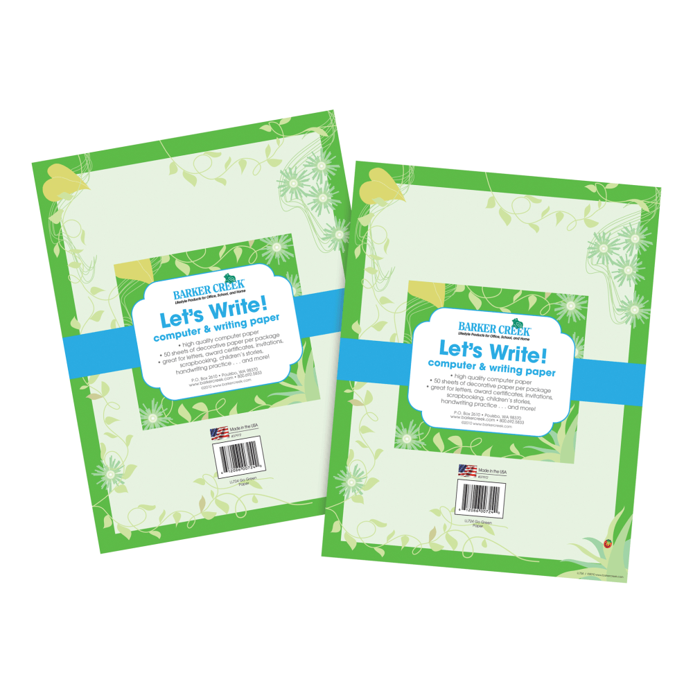 Barker Creek Computer Paper, Letter Paper Size, 60 Lb, Go Green, 100 Sheets