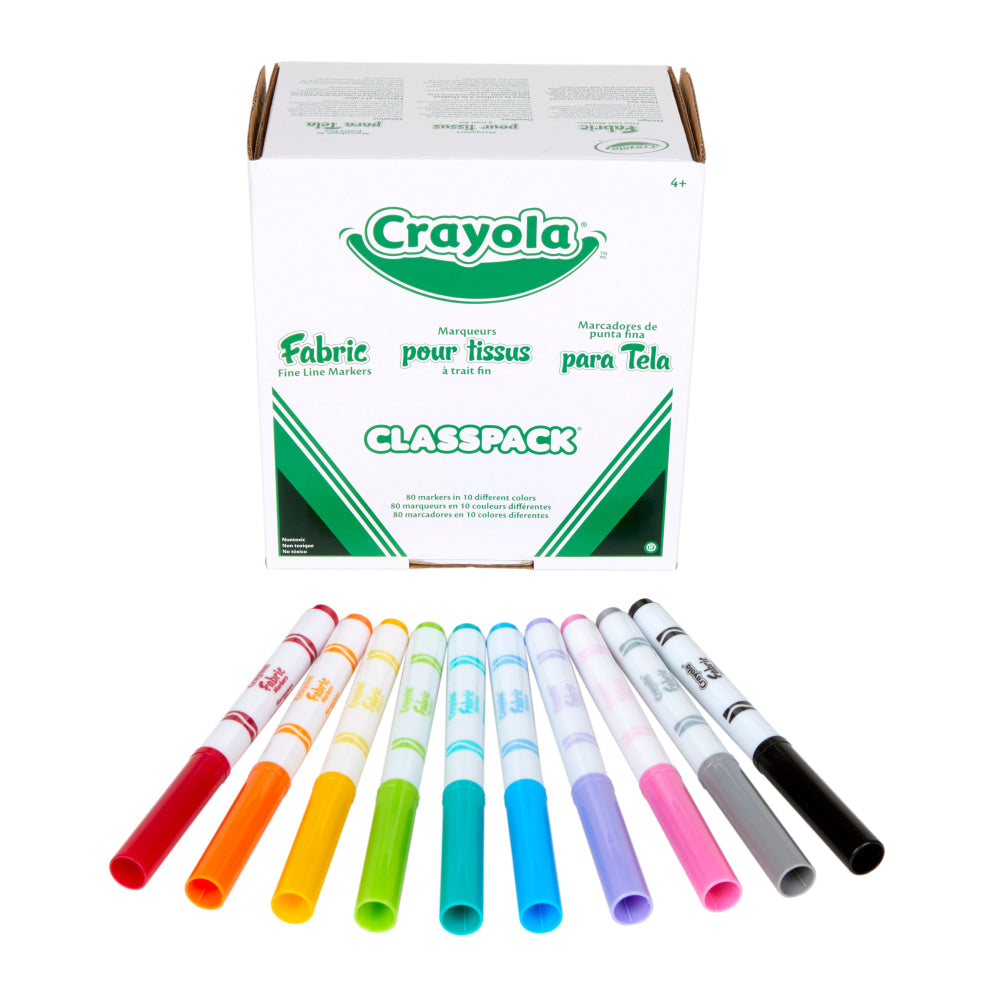 Crayola Fabric Markers Classpack, Assorted Colors, Pack Of 80