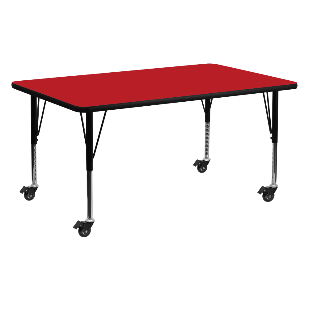 Flash Furniture Mobile Rectangular HP Laminate Activity Table With Height-Adjustable Short Legs, 25-1/2inH x 24inW x 60inD, Red