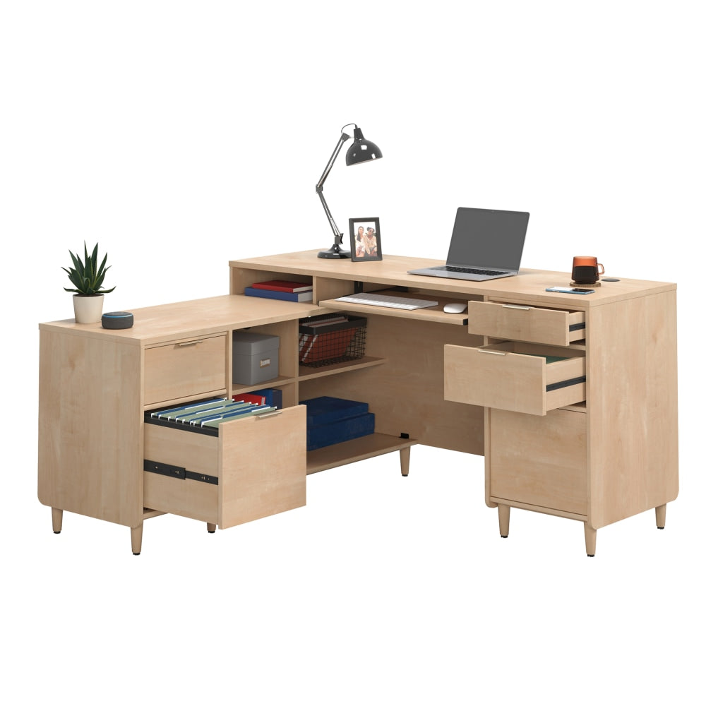 Sauder Clifford Place 59inW L-Shaped Computer Desk With Keyboard Shelf And Filing Drawer, Natural Maple