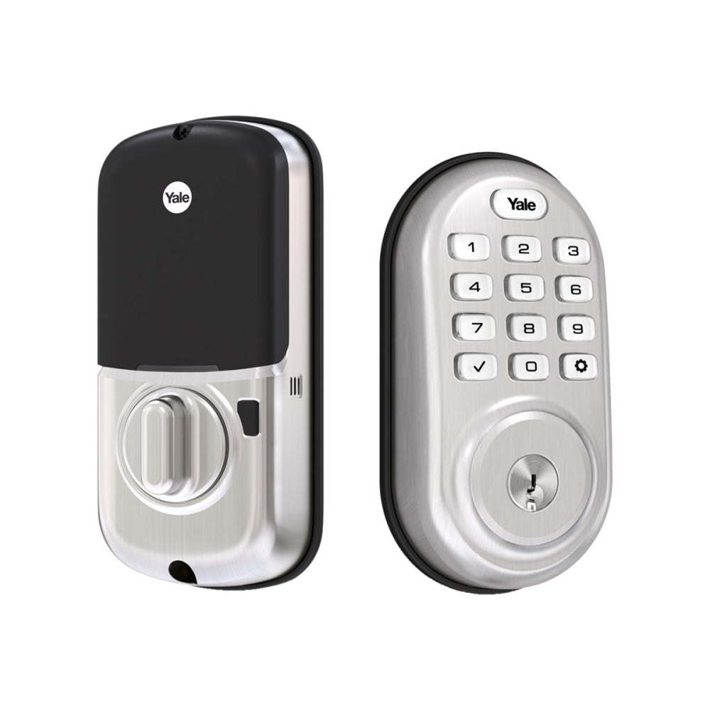 Yale Real Living YRD216 Assure Lock Push Button - Door lock - key, electronic - 5 pins - touch keypad - satin nickel