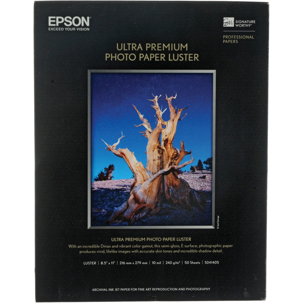 Epson Luster Photo Paper, Letter Paper Size, 97 Brightness, 64 Lb, White, Pack Of 50 Sheets (S041405)