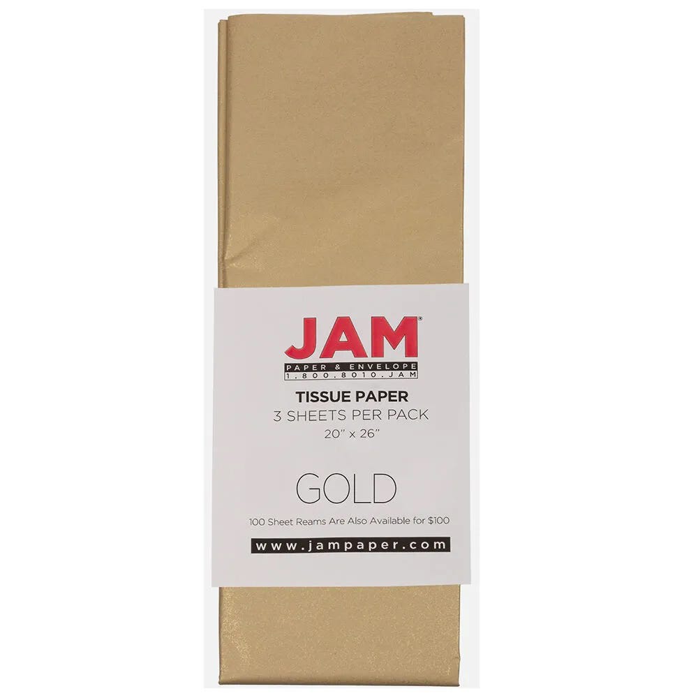 JAM Paper Tissue Paper, 26inH x 20inW x 1/8inD, Gold, Pack Of 10 Sheets