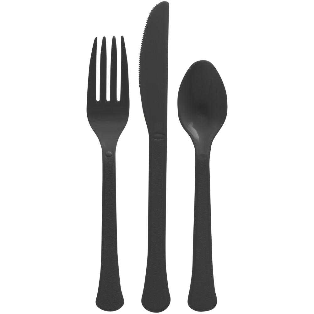 Amscan Boxed Heavyweight Cutlery Assortment, Jet Black, 200 Utensils Per Pack, Case Of 2 Packs