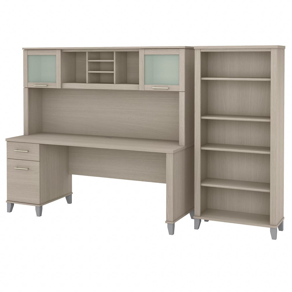 Bush Business Furniture Somerset 72inW Office Computer Desk With Hutch And 5-Shelf Bookcase, Sand Oak, Standard Delivery