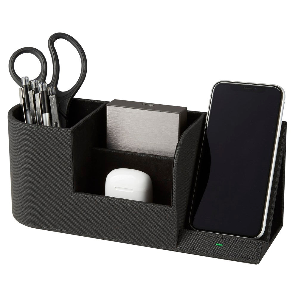 Realspace Desk Organizer With Wireless Charger With Antimicrobial Treatment, Black