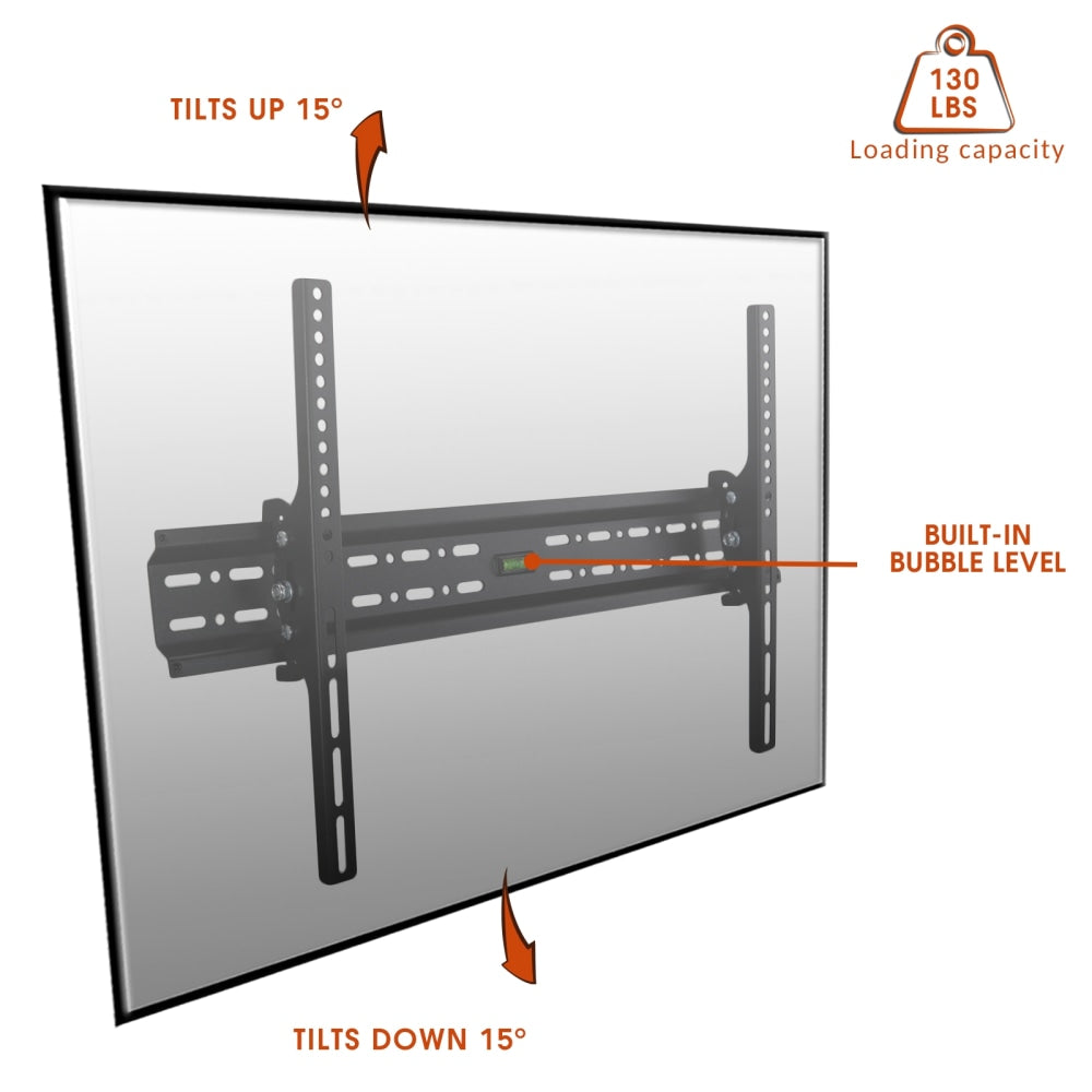 MegaMounts Tilting Wall Mount For 32 - 70in TVs With Bubble Level, 25.2inH x 16.5inW x 2.5inD, Black