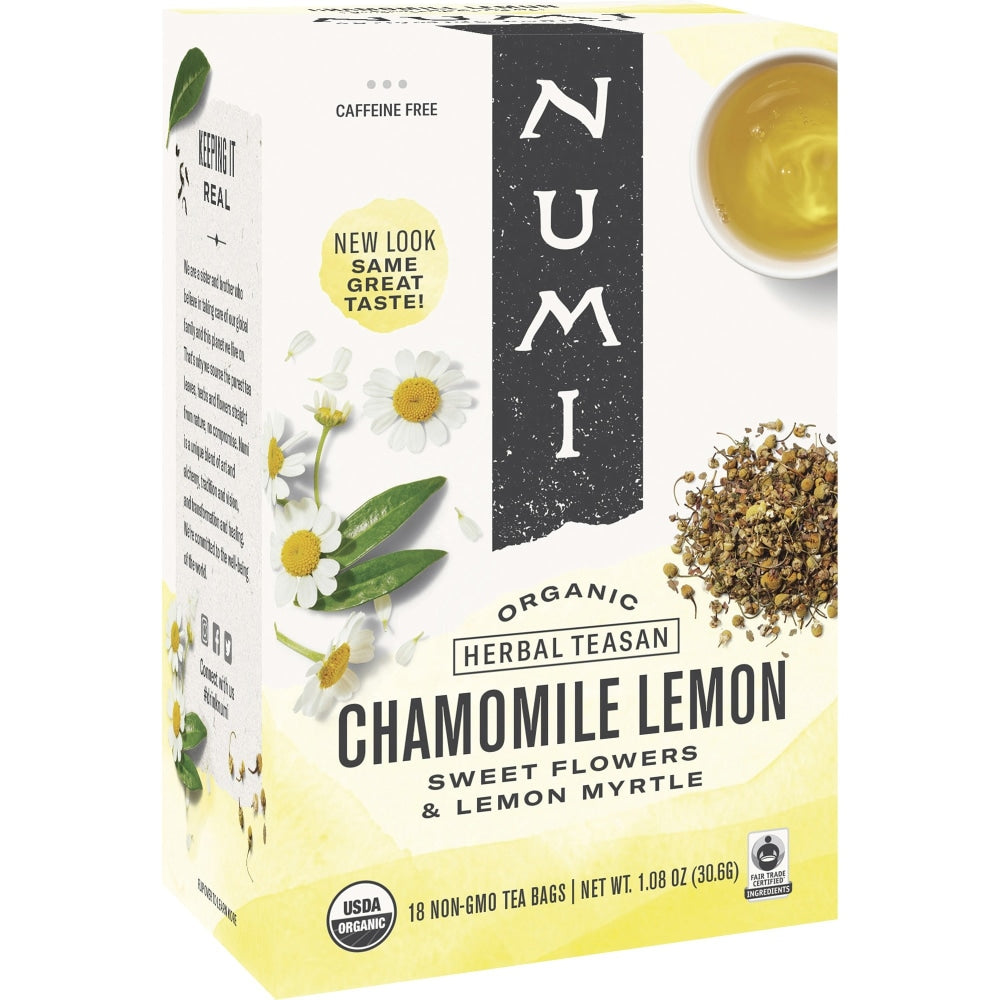 Numi Organic Chamomile Lemon Herbal Tea, Box Of 18