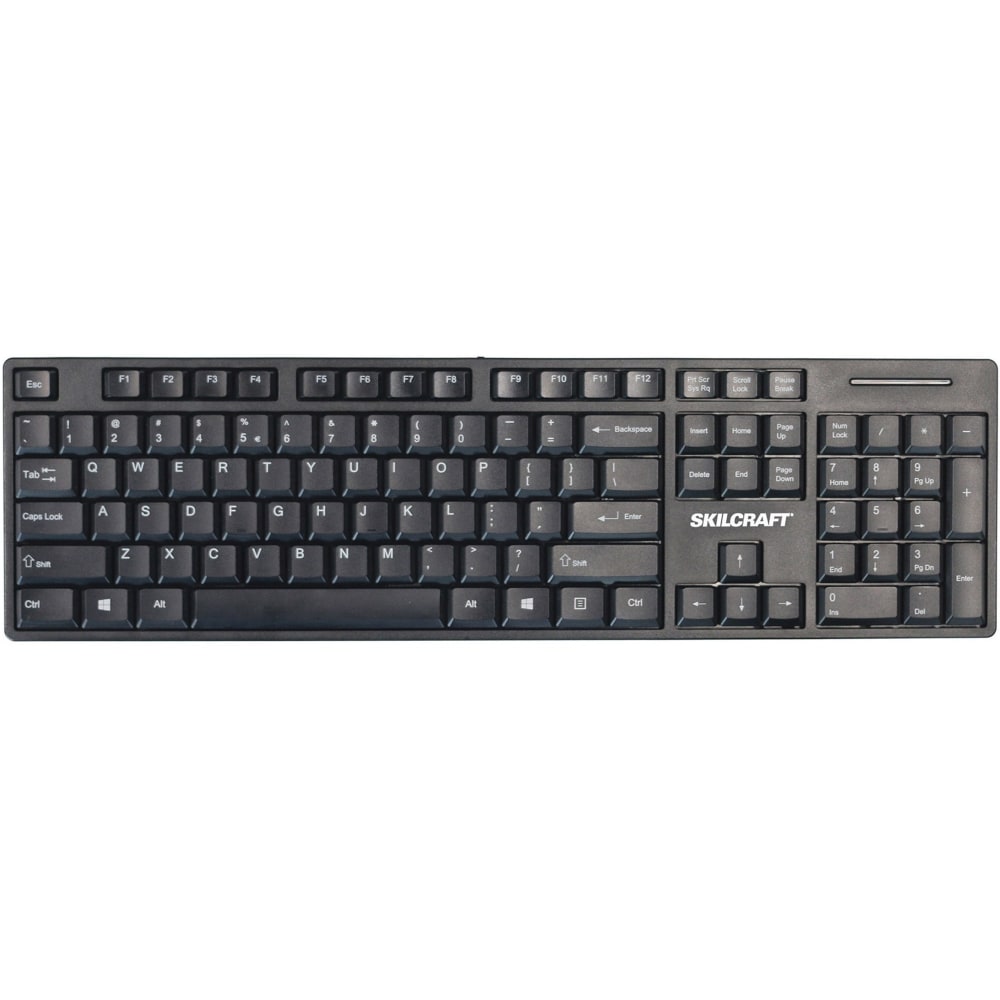 SKILCRAFT USB Wired Keyboard - Cable Connectivity - USB Interface - 104 Key - English, French - Notebook, Desktop Computer - Windows, Mac OS, PC - Black - TAA Compliant