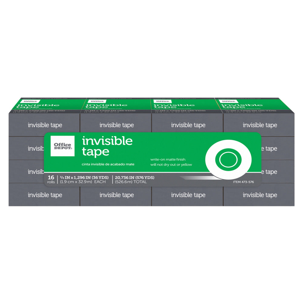 Office Depot Brand Office Depot Invisible Tape, 3/4in x 1296in, Clear, Pack of 16 rolls