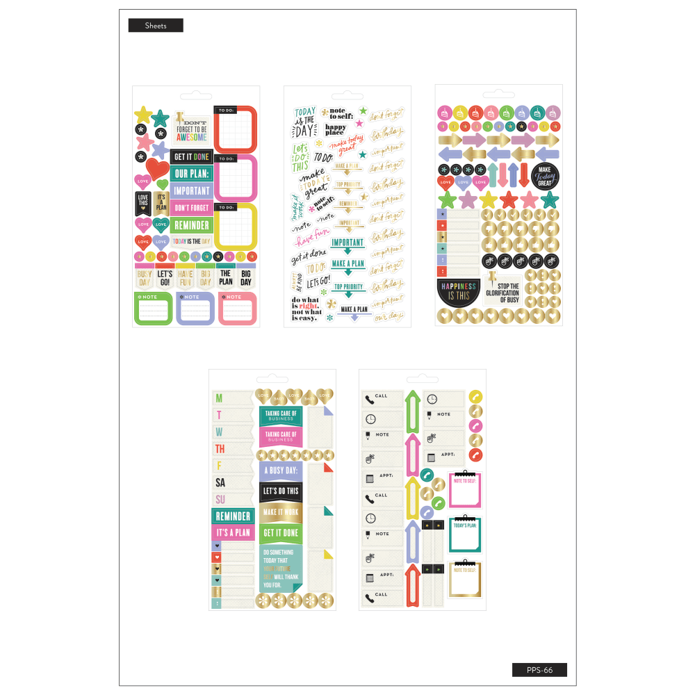 Happy Planner Stickers, 9-1/8in x 4-13/16in, Everyday Reminders, Pack Of 5 Sticker Sheets