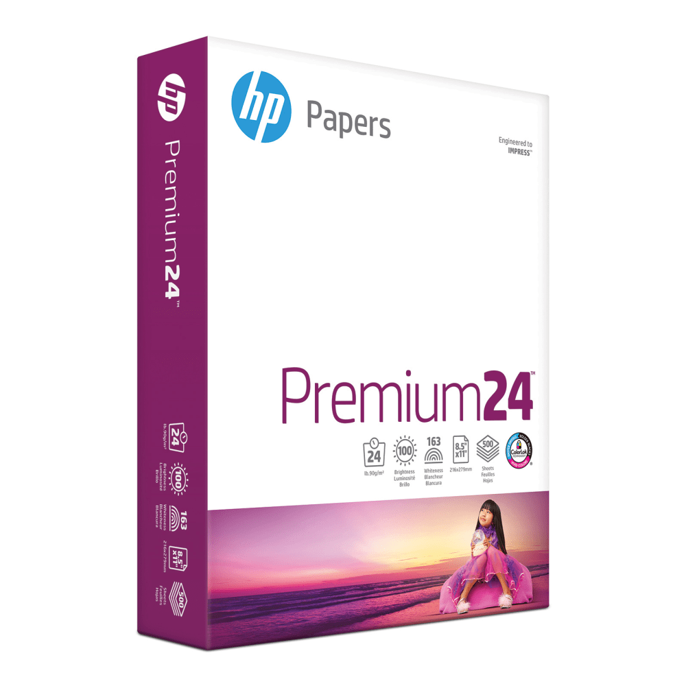 HP Premium24 Laser Paper, Smooth, White, Letter Size (8 1/2in x 11in), Ream Of 500 Sheets, 24 Lb, 100 Brightness