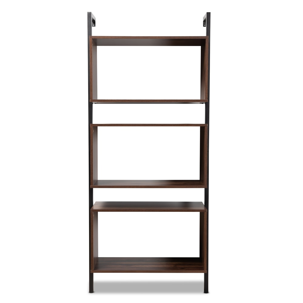 Baxton Studio Aldis 30inW 3-Tier Display Shelf, Walnut Brown/Black