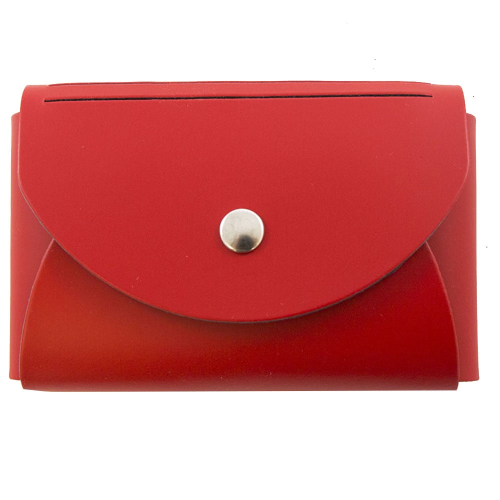 JAM Paper Leather Business Card Case, Round Flap, 2 1/2in x 4in x 3/4in, Red