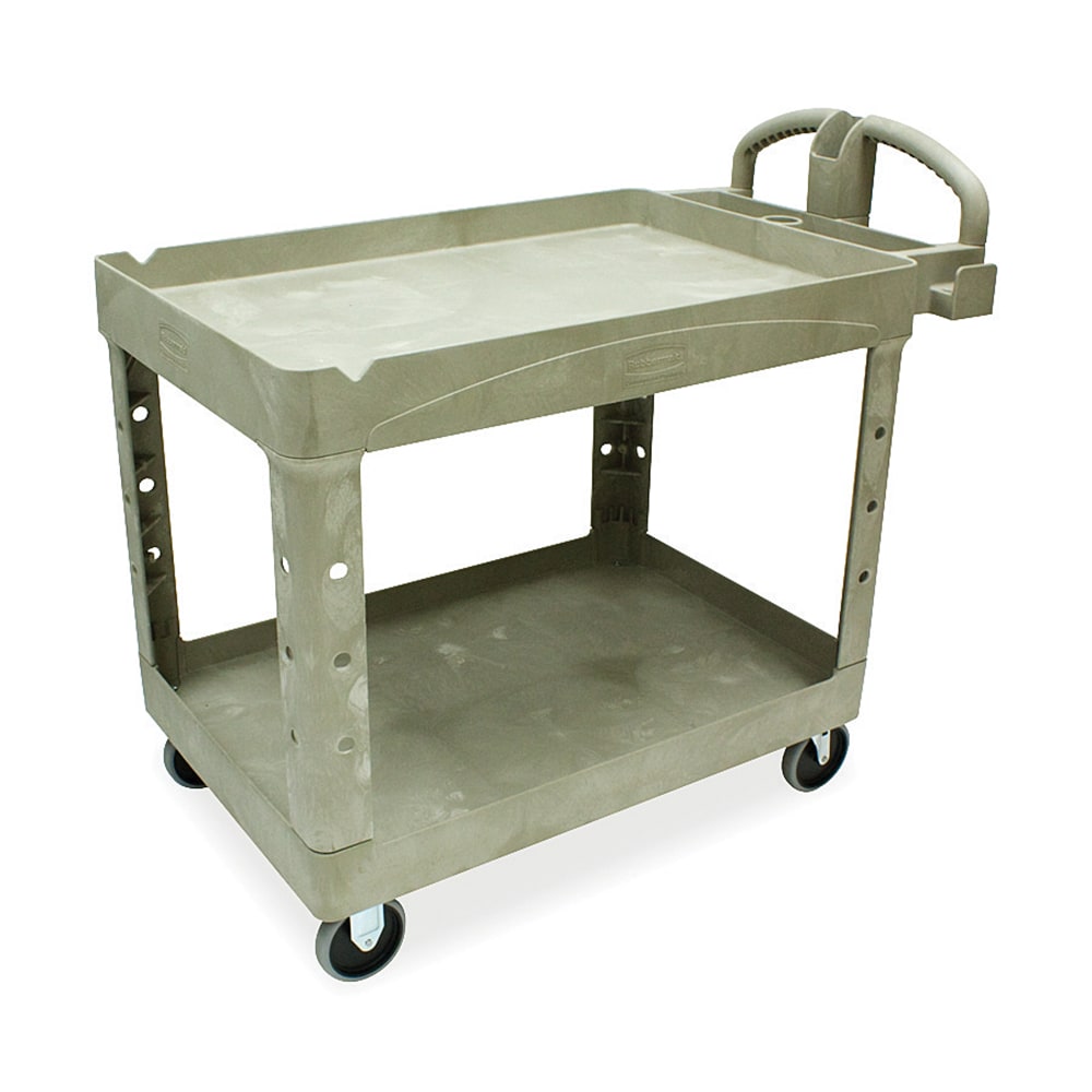 Rubbermaid Two-Tiered Full-Service Cart, 33 1/4inH x 45 1/4inW x 25 3/4inD, Beige