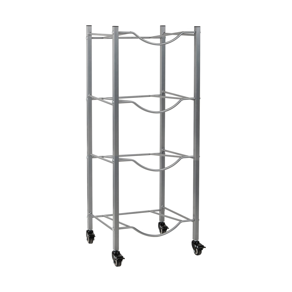 Mind Reader 5 Gallon Water Jug Stand Water 4-Tier Water Cooler Rack Wheels, 41inH x 16-1/2inL x 13-3/4 "W, Gray