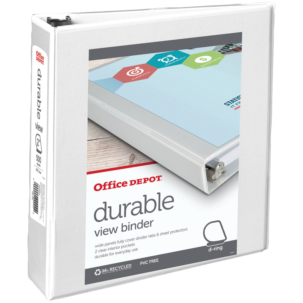 Office Depot Brand Durable View 3-Ring Binder, 2in Slant Rings, White