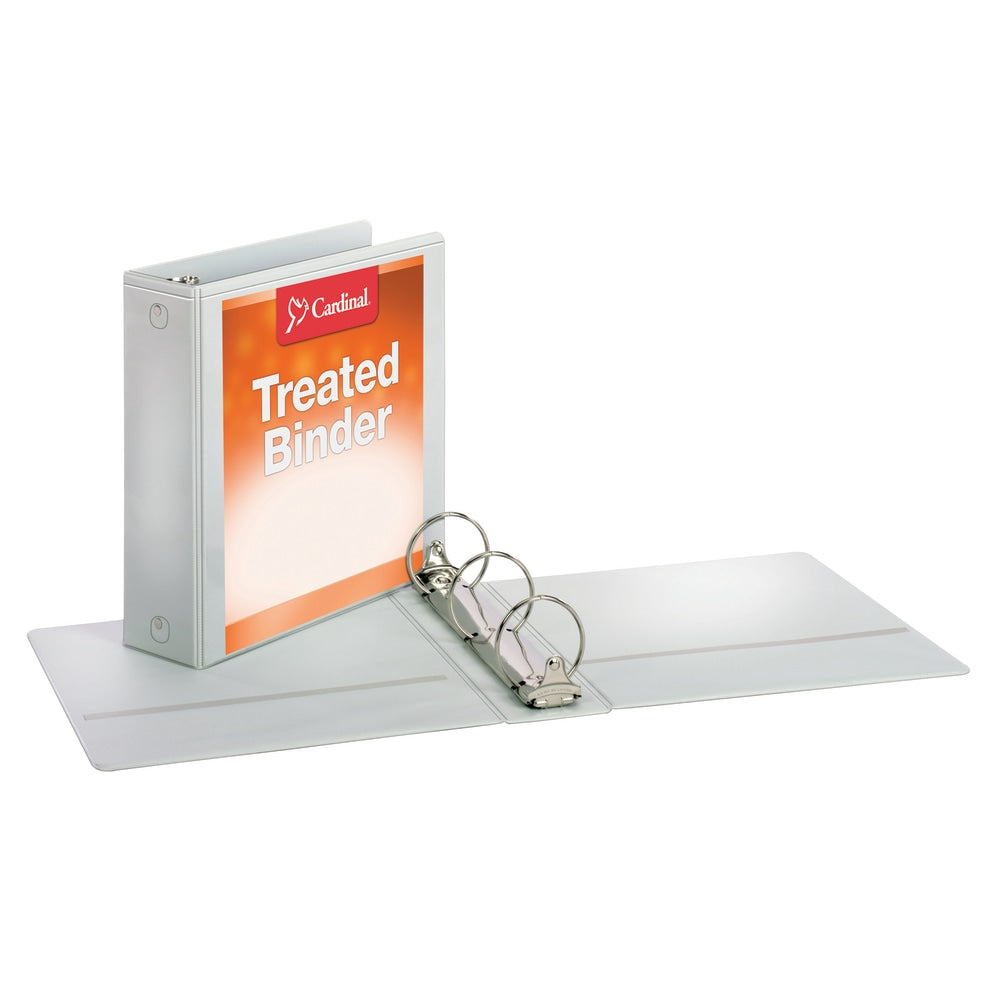 Cardinal Treated ClearVue Locking 3-Ring Binder, 3in Round Rings, 52% Recycled, White