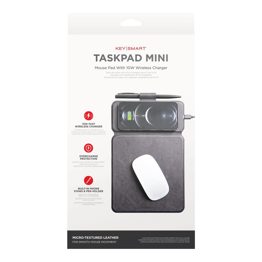 KeySmart TaskPad Mini 2-In-1 Mouse Pad And Wireless Charger, 11in x 7in, Black, KS503-BLK