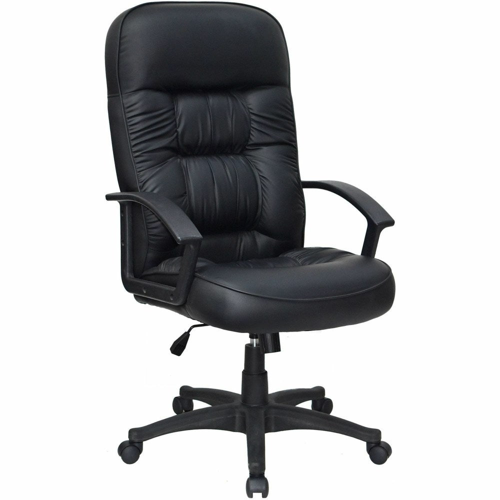 Lorell Tufted Ergonomic Bonded Leather High-Back Executive Chair, Black