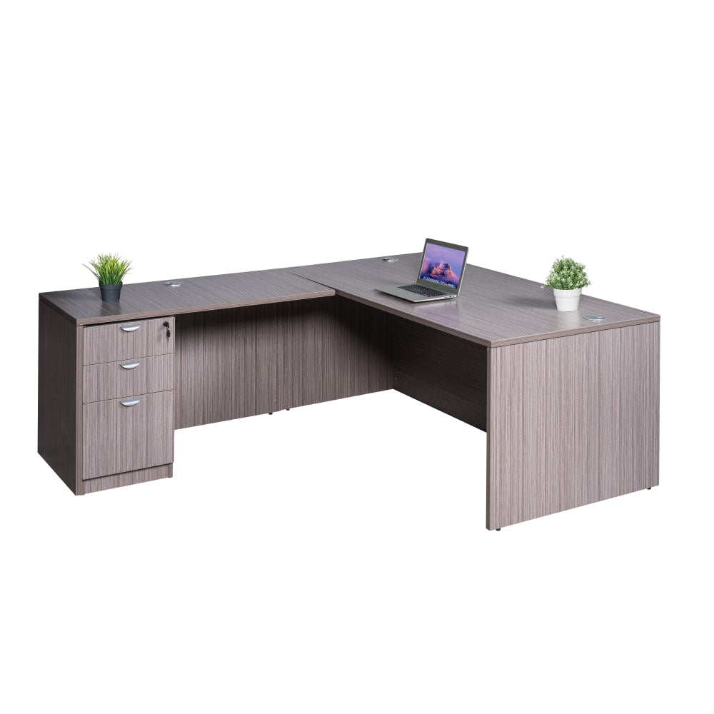 Boss Office Products Holland Series 71inW Executive L-Shaped Corner Desk With File Storage Pedestal, Driftwood