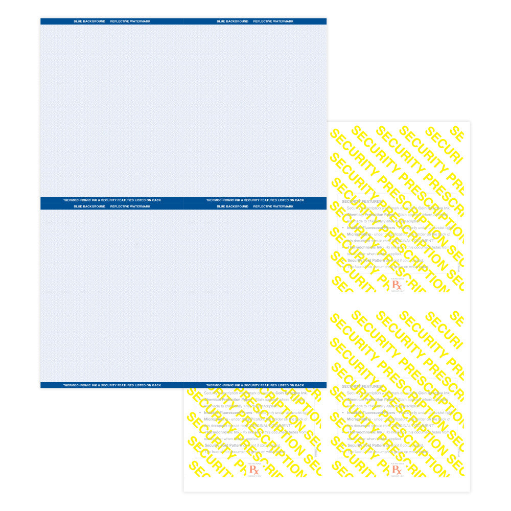 Medicaid-Compliant High-Security Perforated Laser Prescription Forms, 1/4-Sheet, 4-Up, 8-1/2in x 11in, Blue, Pack Of 2,500 Forms