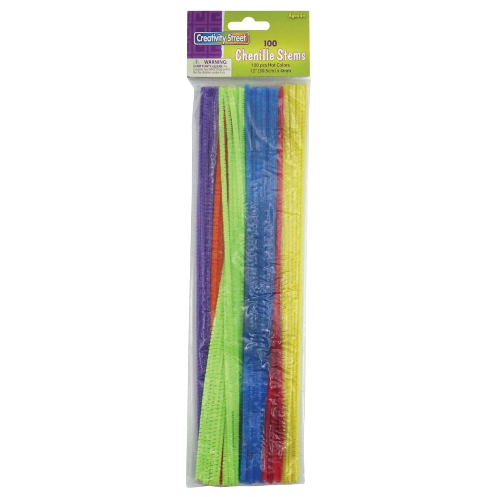 Creativity Street Regular Stems, 12in, Assorted Hot Colors, 100 Stems Per Pack, Set Of 12 Packs