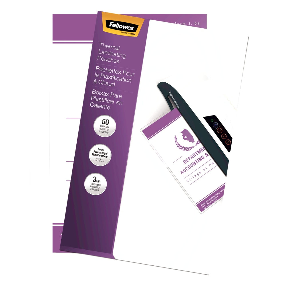 Fellowes Clear Laminating Pouches, 8 1/2in x 14in, Glossy, Pack Of 50