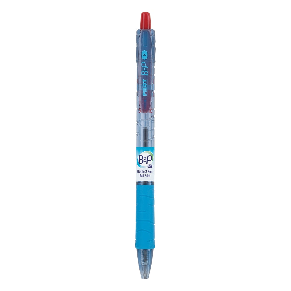 Pilot B2P Retractable Ballpoint Pens, Fine Point, 0.7 mm, 86% Recycled, Blue Barrel, Red Ink, Pack Of 12