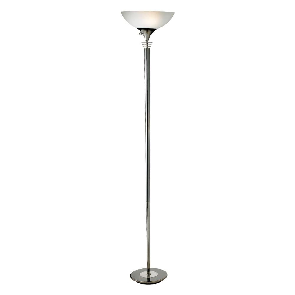 Adesso Metropolis 300W Torchiere Floor Lamp, 71 1/2inH, Frosted White Shade/Black Nickel Base