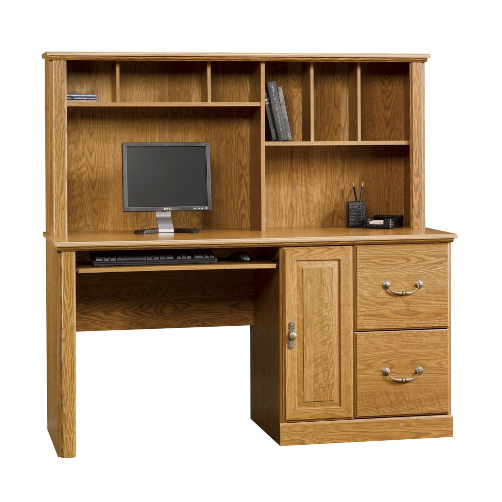 Sauder Orchard Hills 59inW Computer Desk With Hutch, Carolina Oak