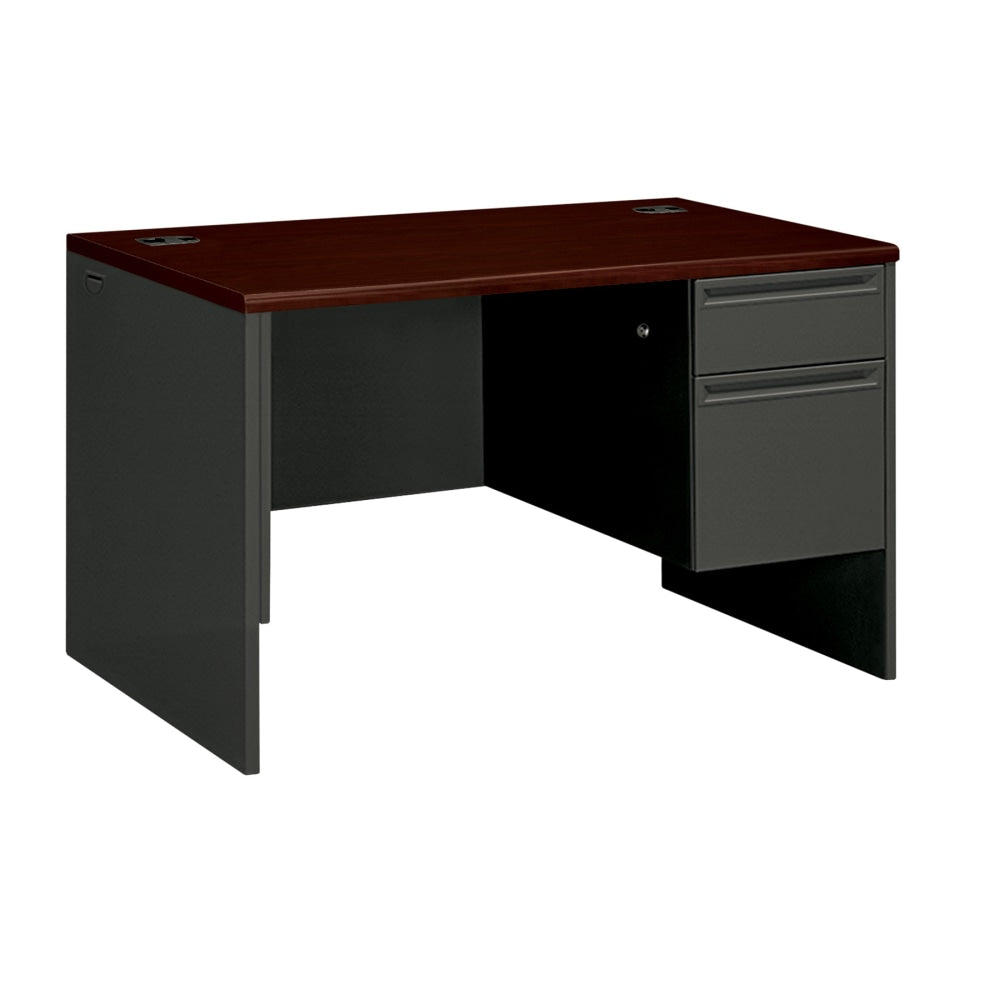 HON 38000 48inW Right-Pedestal Computer Desk With Lock, Mahogany/Charcoal