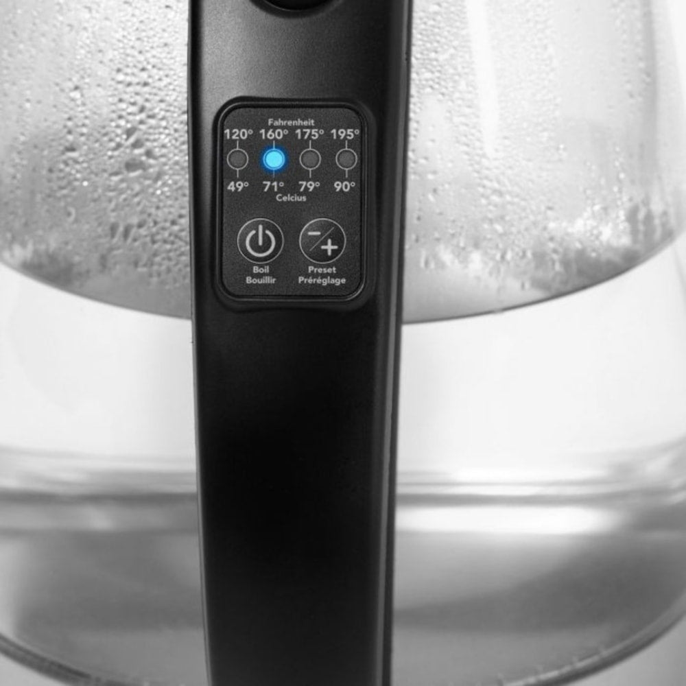 Starfrit Variable Temperature Glass Electric Kettle - 1500 W - 1.80 quart - Black, Silver