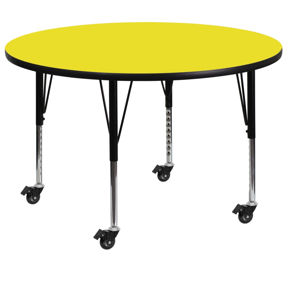 Flash Furniture Mobile Round HP Laminate Activity Table With Height-Adjustable Short Legs, 48in, Yellow