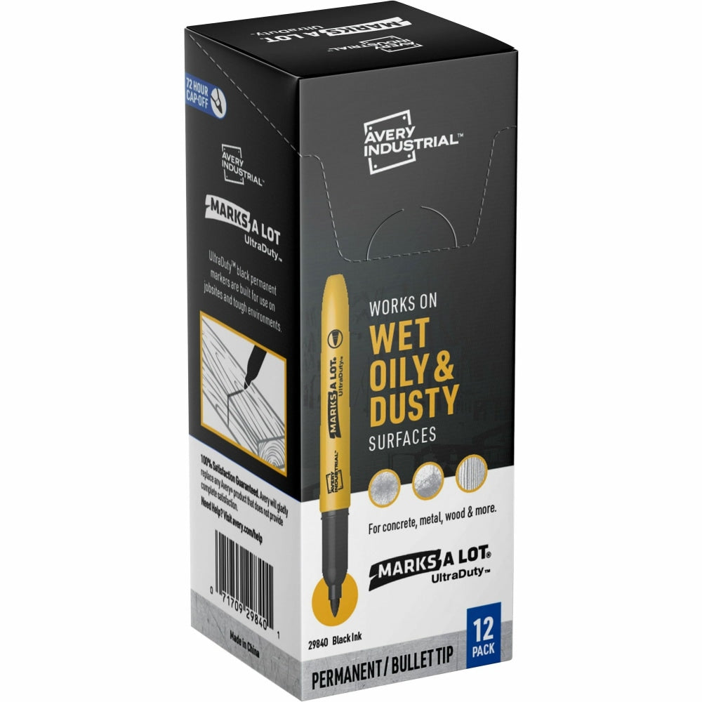 Avery Ultra Duty Marks-A-Lot Permanent Markers - 1 mm Marker Point Size - Bullet Marker Point Style - Black - 12 / Pack