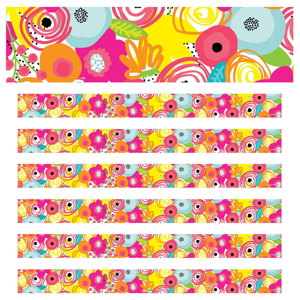 Carson Dellosa Education Straight Borders, Schoolgirl Style Simply Stylish Tropical Floral, 36ft Per Pack, Set Of 6 Packs