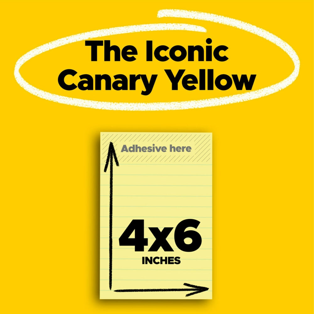 Post-it Notes, 4 in x 6 in, 12 Pads, 100 Sheets/Pad, Clean Removal, Canary Yellow, Lined