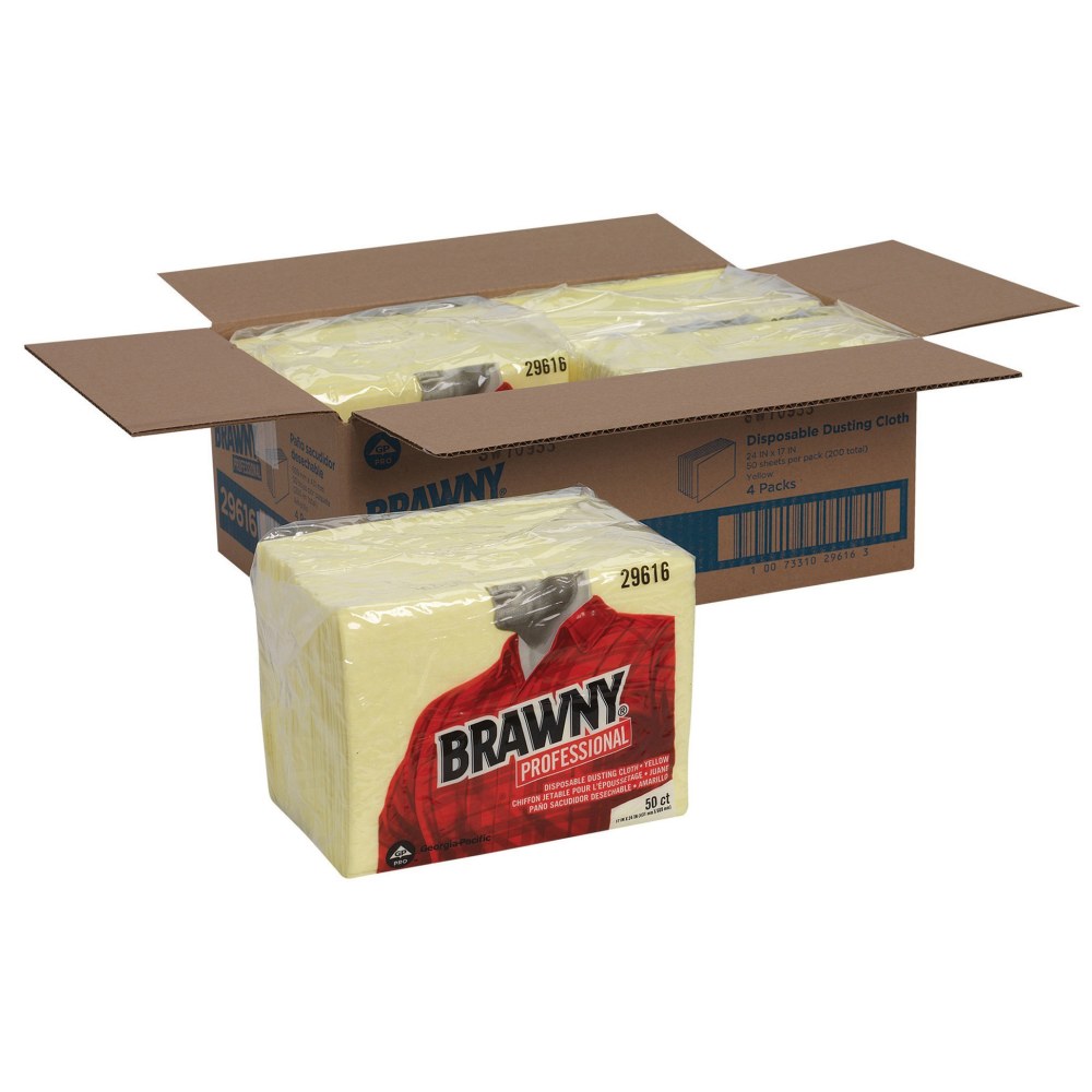 Brawny Professional Disposable Dusting Cloths - 24in Length x 17in Width - 50 / Pack - 4 / Carton - Yellow