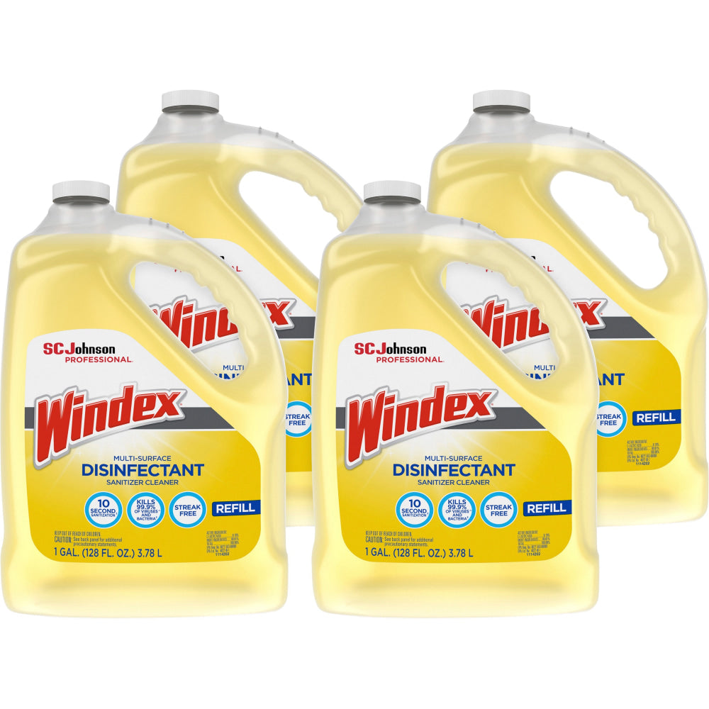 Windex Multi-Surface Disinfectant Cleaner, Citrus SCent, 128 Oz Bottle, Pack Of 4