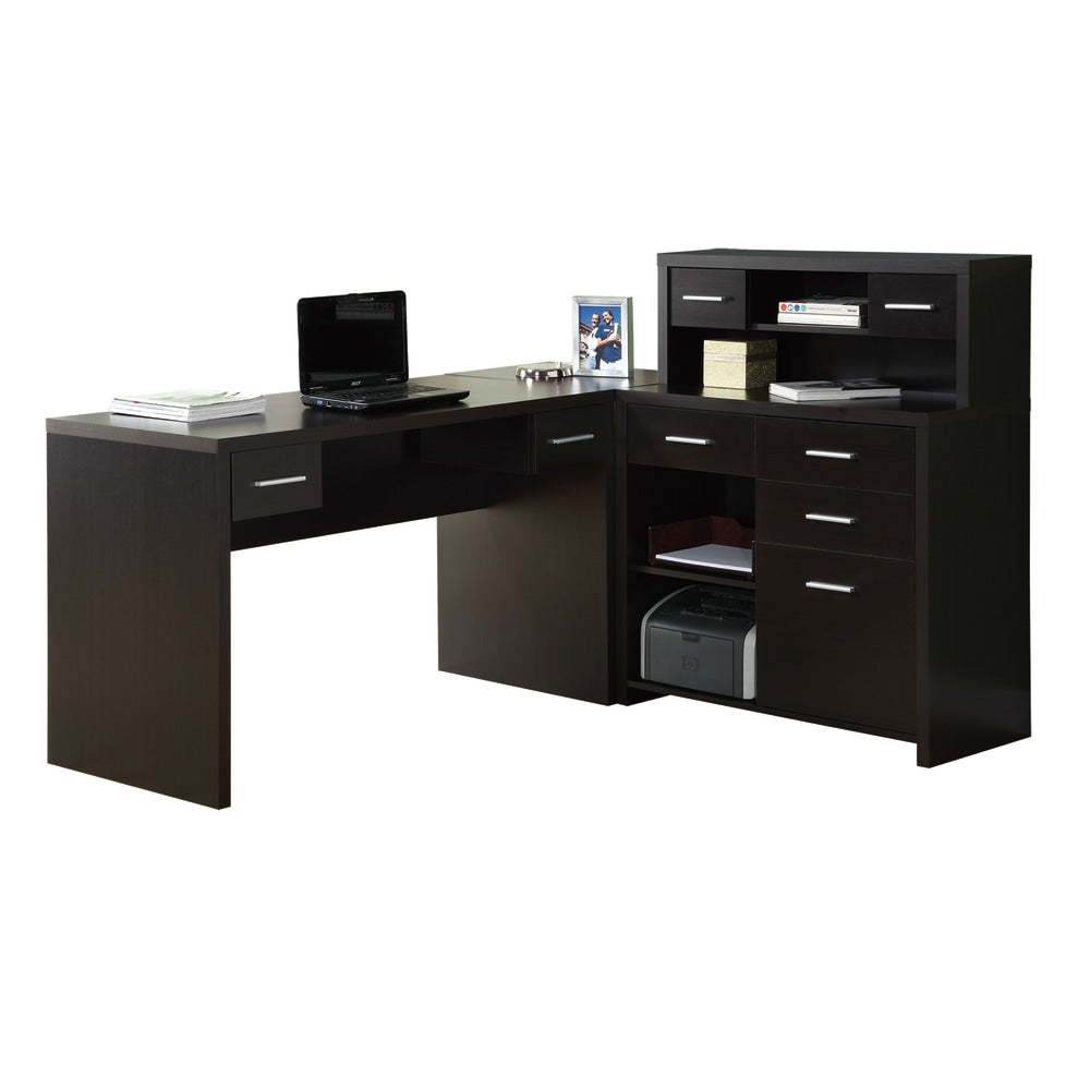 Monarch Specialties 63inW L-Shaped Corner Desk With Hutch, Cappuccino