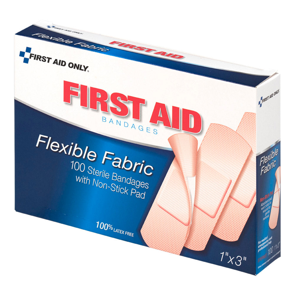 First Aid Only Fabric Bandages, 1in x 3in, Box Of 100