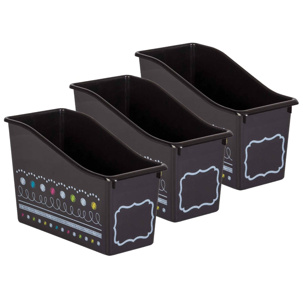 Teacher Created Resources Chalkboard Brights Plastic Book Bins, 5-1/2in x 7-1/2in x 11-3/8in, Pack Of 3 Bins