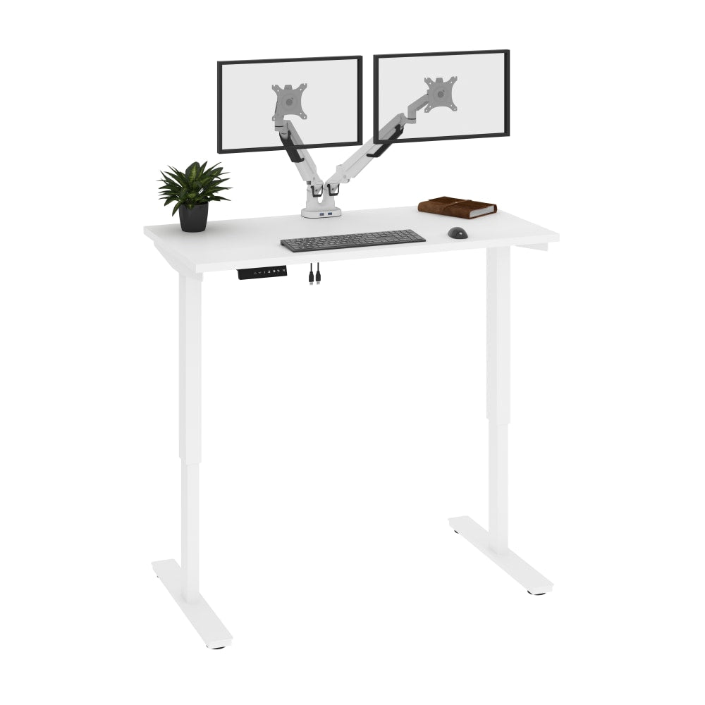 Bestar Viva Electric 48inW Standing Desk With Dual Monitor Arms, White