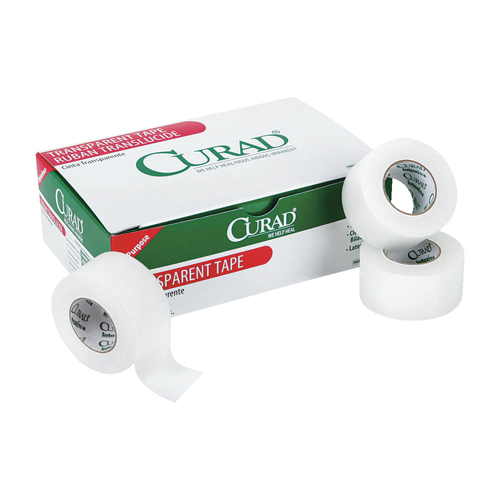 CURAD Transparent Adhesive Tape, 1in x 10 Yd, White, Box Of 12