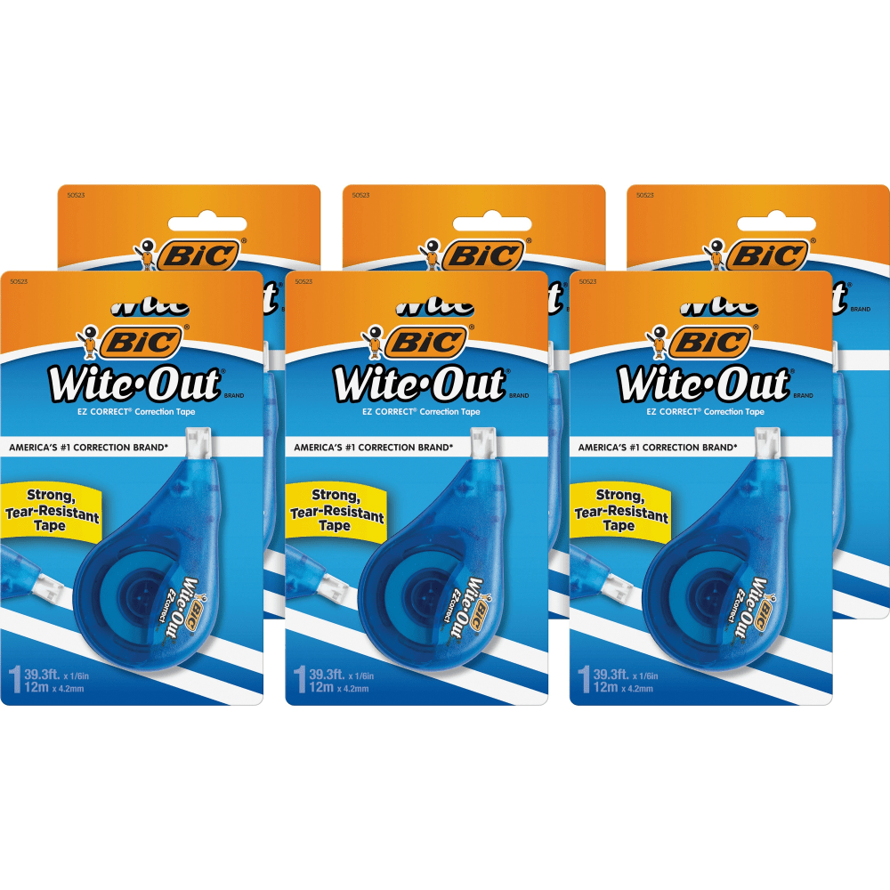 BIC Wite-Out EZ CORRECT Correction Tape - 0.20in Width x 39.40 ft Length - 1 Line(s) - White Tape - Tear Resistant, Photo-safe, Odorless - 6 / Box - White