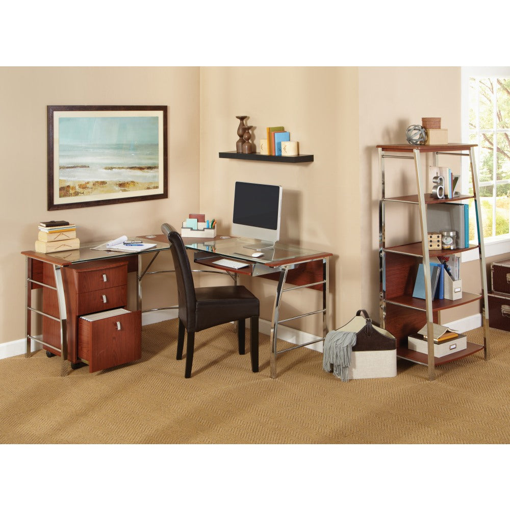 Realspace Mezza 62inW L-Shaped Corner Desk, Cherry/Chrome