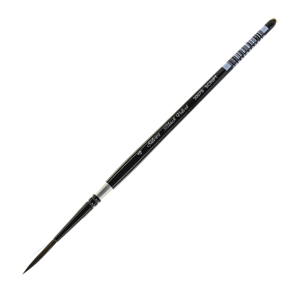 Silver Brush 3007S Black Velvet Series Paint Brush, Size 4, Script Liner Bristle, Squirrel Hair/Synthetic Filament, Multicolor