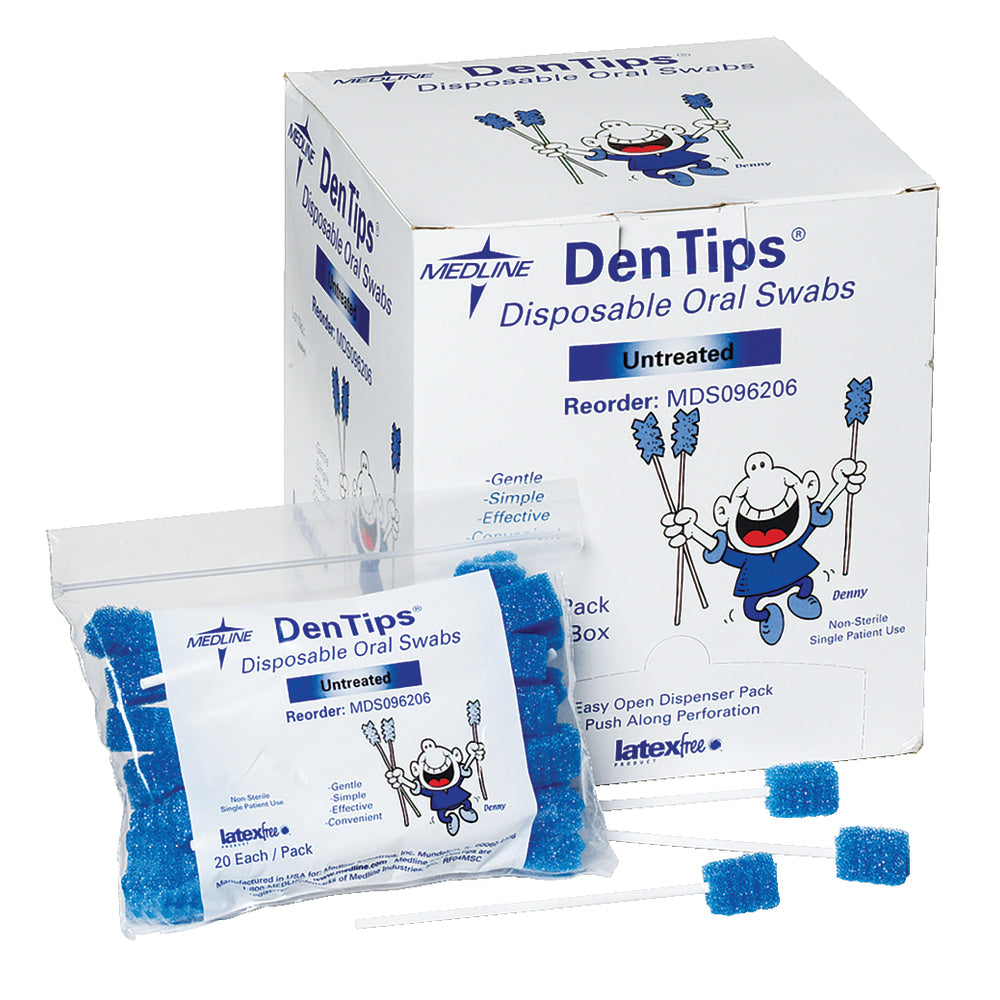 Medline DenTips Oral Swabsticks, Untreated, Blue, Case Of 1,000